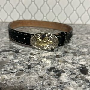 VINTAGE NOCONA Black Leather Belt Bull Rider Belt